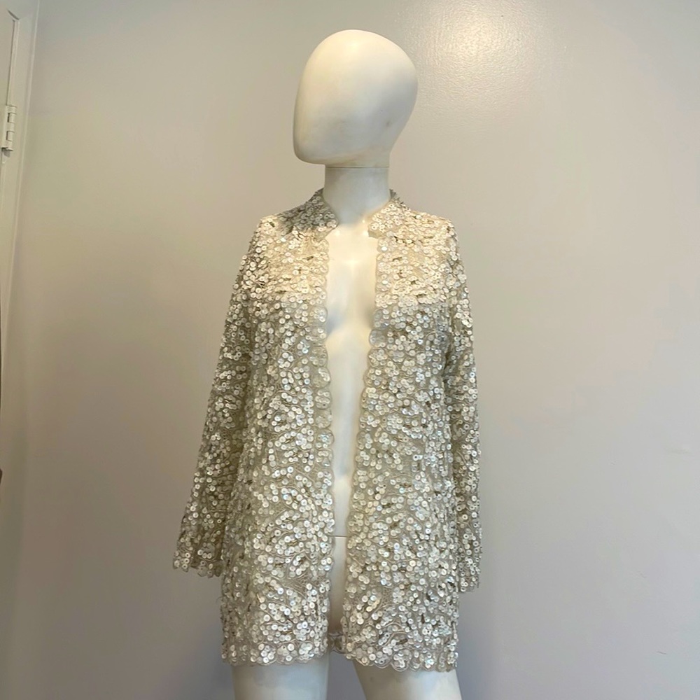 Vintage Full White Sequined Jacket SzSM